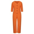 thumbnail image 3 of Women Romper Half Button V Neck Jumpsuit Wide Leg Short Sleeve Playsuits Pockets Summer Dungarees Elegant Petite Cotton Linen Rompers Ladies, 3 of 5