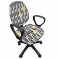 thumbnail image 1 of Feather Office Chair Slipcover, Hand Drawn Repeating Pattern Ornate Feathers Style, Protective Stretch Decorative Fabric Cover, Standard Size, Black White Mustard, by Ambesonne, 1 of 5
