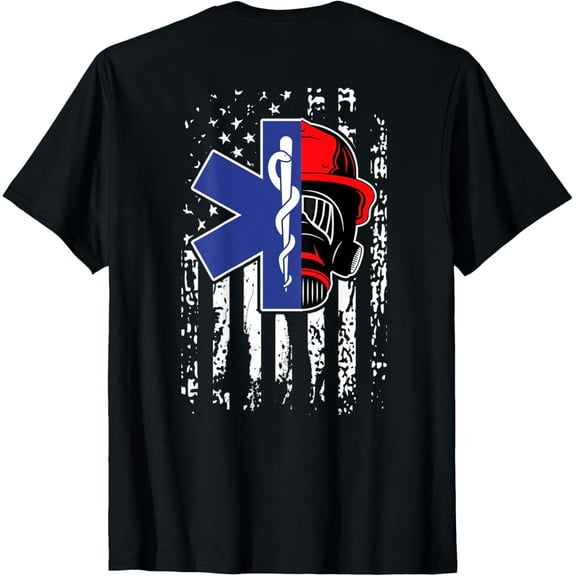 EMT Firefighter Paramedic Firefighter Gift EMS Back Print T-Shirt