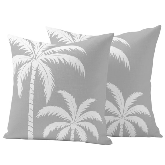 Gray Palm Tree Outdoor Waterproof Pillow Covers, Coastal Tropical Summer Coconut Plants Decorative Square Throw Pillowcase Sofa Cushion Sham for Patio/Couch/Chair, 18"x18" 2 Pack