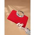 thumbnail image 3 of Women’s Red Pleated Evening Clutch Bag with Rhinestone Handle, Elegant Formal Party Wedding Prom Handbag, Crossbody Shoulder Chain Evening Bag, 3 of 7