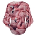 thumbnail image 6 of Pink Flamingos Crowded Together Closely Women's V-Neck Blouse With 3/4 Ruffled Bell Sleeves Casual Top Ladies Blouses, 6 of 7