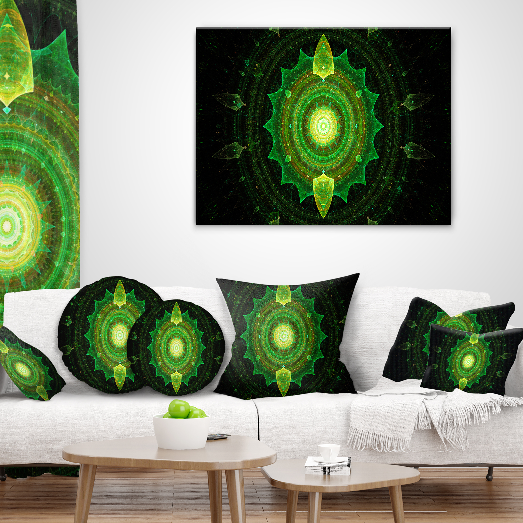 Designart Cabalistic Green Fractal Sphere - Abstract Throw Pillow - 12x20