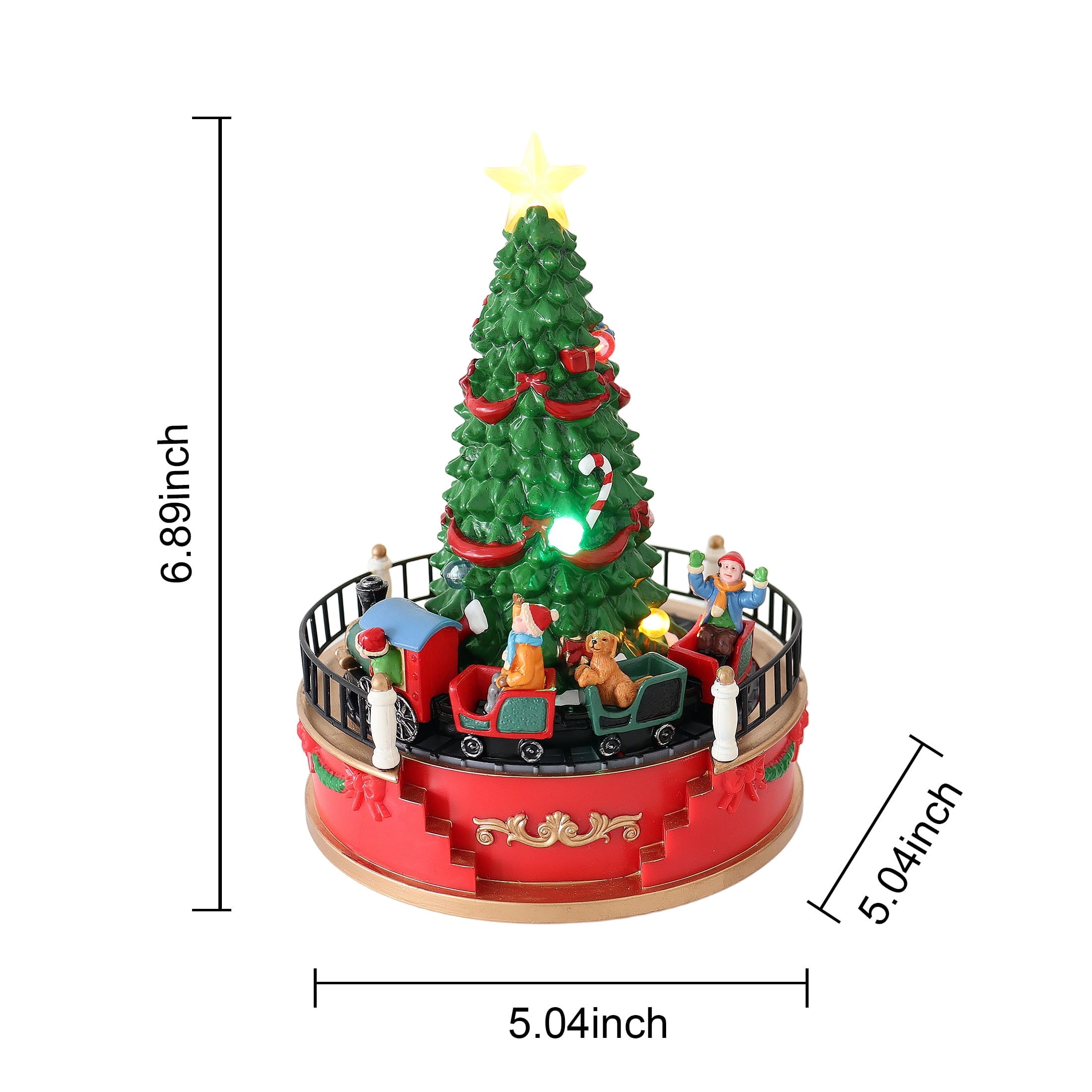 Light-Up and Musical Animated Tree with Train Christmas Village Decoration, Multicolor, 7.5", by Holiday Time