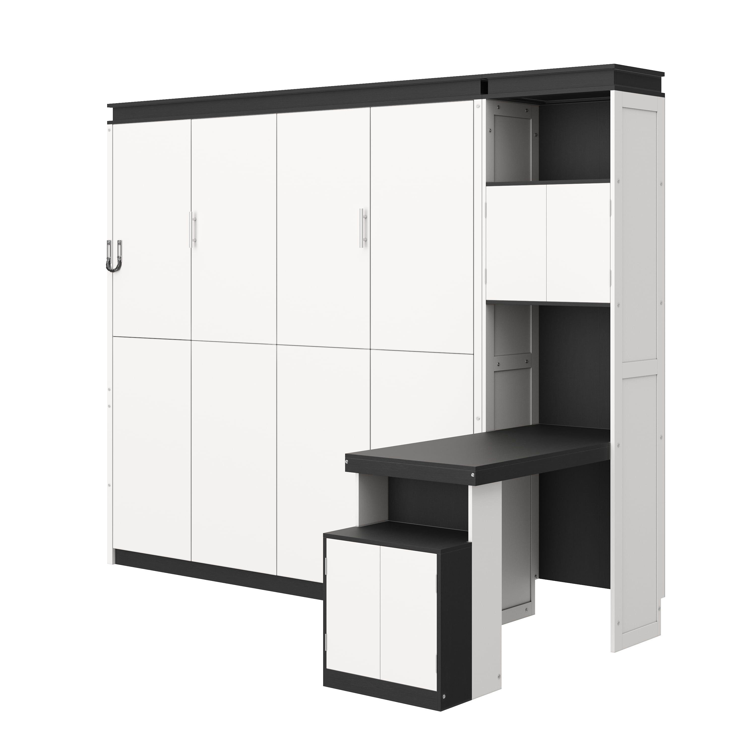 Queen Size Murphy Bed with Desk and Storage Shelves and Cabinets for Small Space, Guest Room