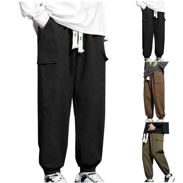Fengqque Man Solid Color Large Size Leisure Easy Add Fertilizer Enlarge Overalls Trousers Coffee 10(XL)