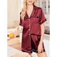 thumbnail image 3 of Avidlove Women 3 Piece Satin Silk Pajama Set Comfy Short Sleeve Button Down Pj Shirt with Shorts and Long Pants Sleepwear Soft Loungewear S-XXL, 3 of 6
