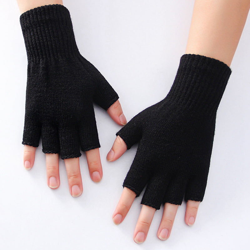 Fingerless Gloves Unisex Knitted Solid Color Half Finger Mittens Computer  Gloves 