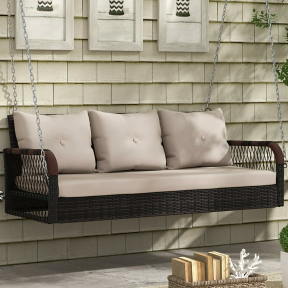 Uforic 3-Seater Outdoor Swing with Cushions: UV-Resistant Rattan, Adjustable Chain, Comfortable Cushioning, High Load Capacity, Easy Assembly