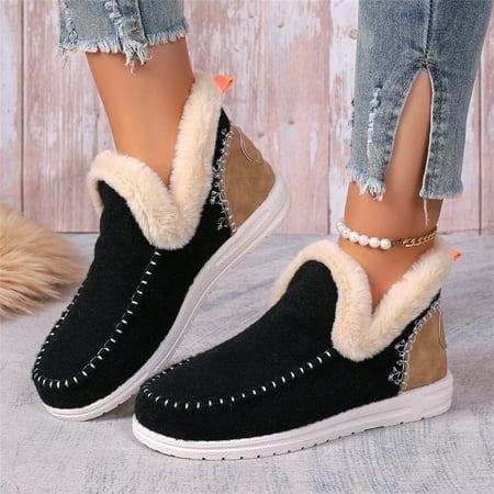 Winter Boots For Women Anti-Slip Ankle Booties Slip On Comfortable Snow Boots Fashion Casual Loafers Shoes Clearance Sale