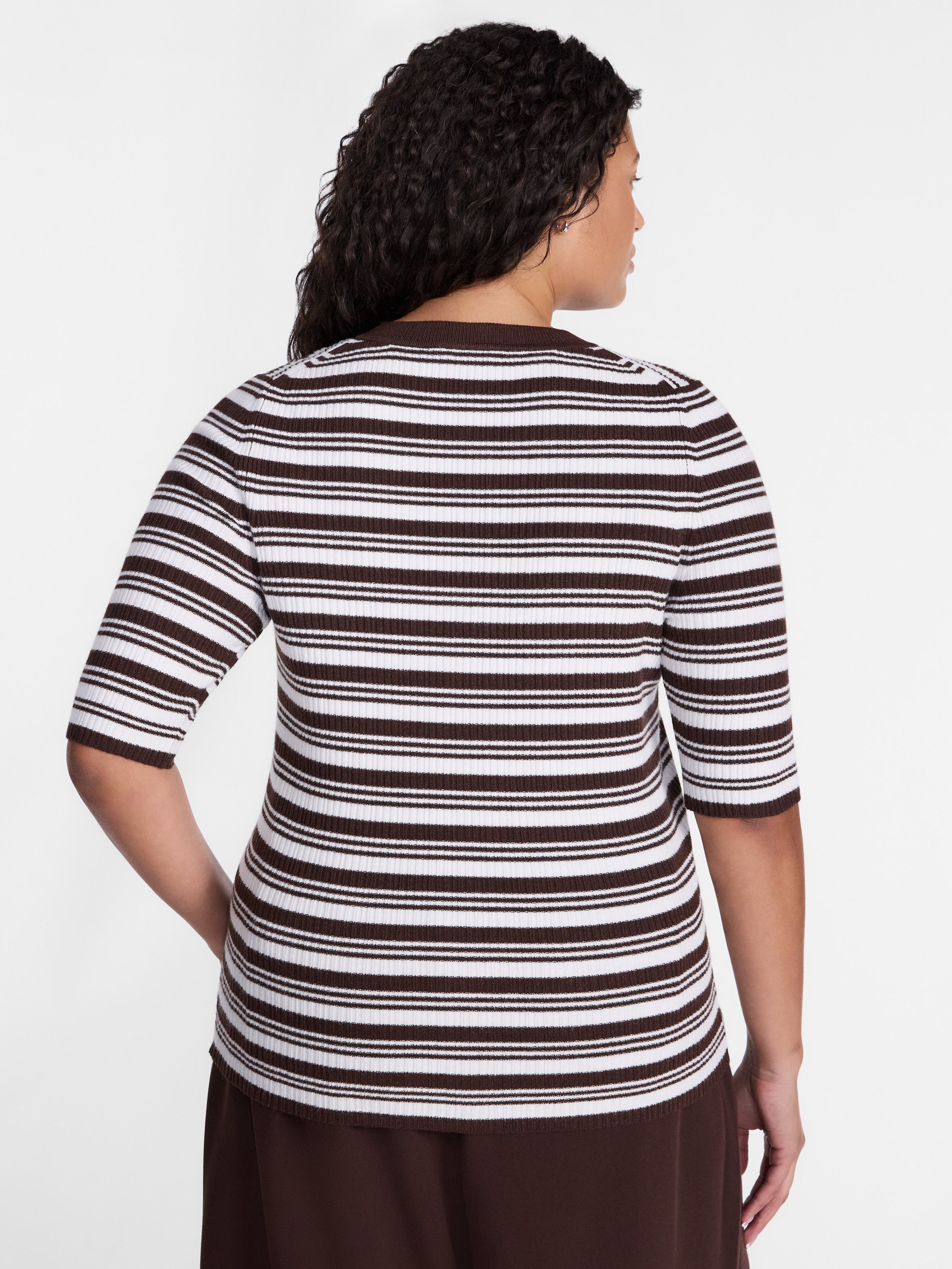 Terra & Sky Women's Plus Short Sleeve Stripe Henley Sweater Top, Sizes 0X-5X