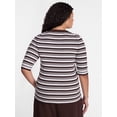 thumbnail image 3 of Terra & Sky Women's Plus Ribbed Henley Sweater Top with Elbow Length Sleeves, Sizes 0X-5X, 3 of 5