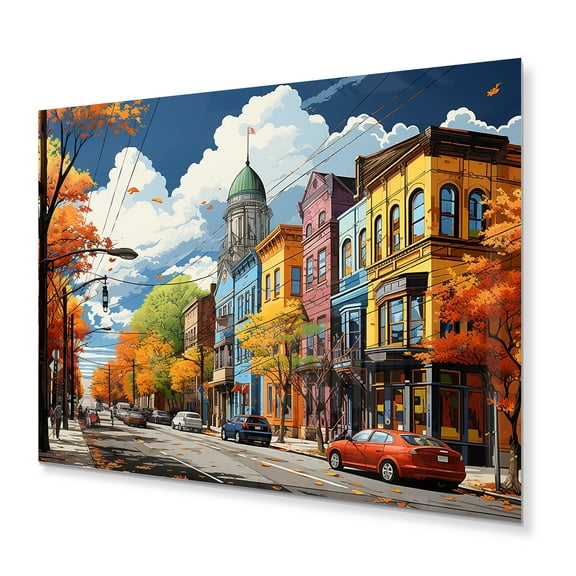 Designart "St. Louis City in Yellow and Coral" Cityscapes Metal Art Print