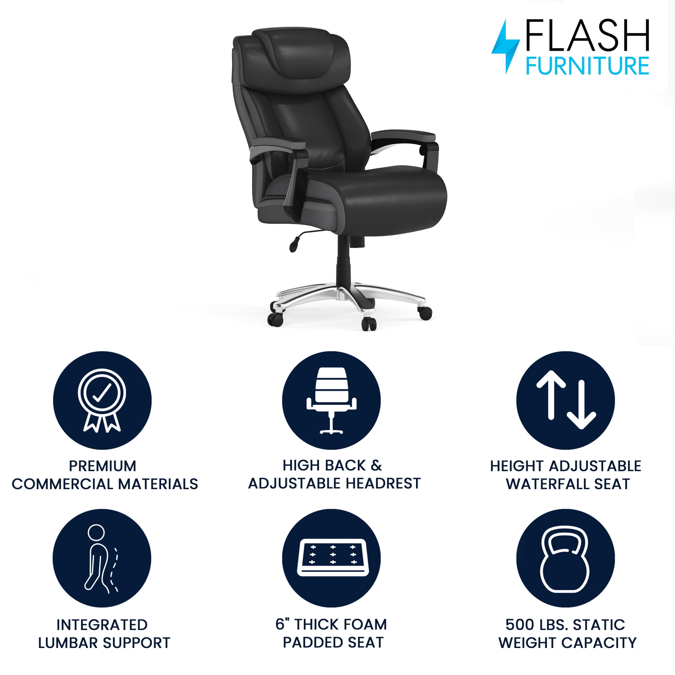 Flash Furniture Hercules Series Big & Tall Ergonomic LeatherSoft Office Chair, Black