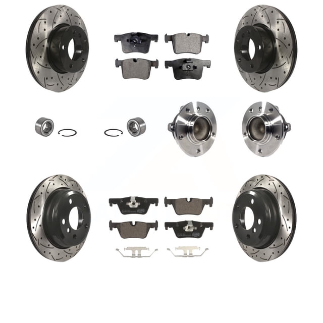 Transit Auto Front Rear Hub Bearing Assembly Coated Disc Brake Rotors and Ceramic Pads Shoes Kit (10Pc) for Car 2015 BMW 328i with 312mm Diameter Rotor Without Blue Painted Calipers - KBB-113688