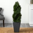 thumbnail image 5 of Nearly Natural 4' Cypress Double Spiral Topiary Artificial Tree in Slate Planter UV Resistant, Green, 5 of 5
