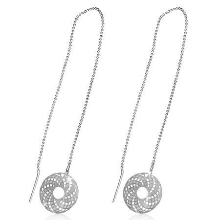 - CLEARANCE - Edgy Spiral Graphix Disc Silver Thread Earrings Silver