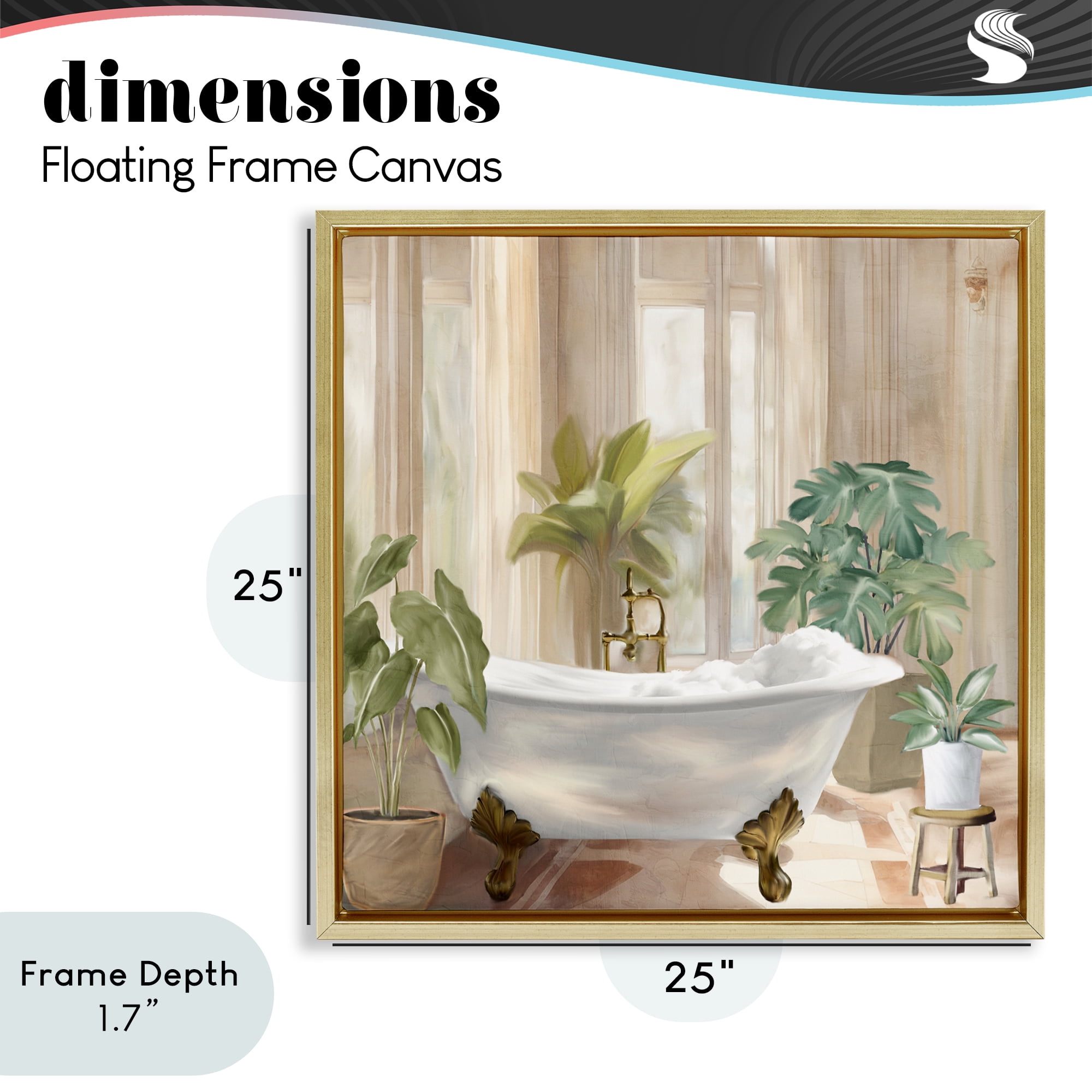 Stupell Industries Serenity Bathroom Plants Gold Framed Floater Canvas Wall Art, design by Kim Allen