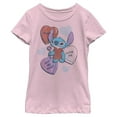 thumbnail image 1 of Disney Lilo & Stitch Heart Pizza Girl's Solid Crew Tee, Light Pink, Medium, 1 of 4