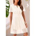 thumbnail image 4 of Wrongduck Women's Hollow Out Lace Dress 2026 Summer V Neck Mini Dress Short Sleeve A Line Vacation Party Outfit, 4 of 16