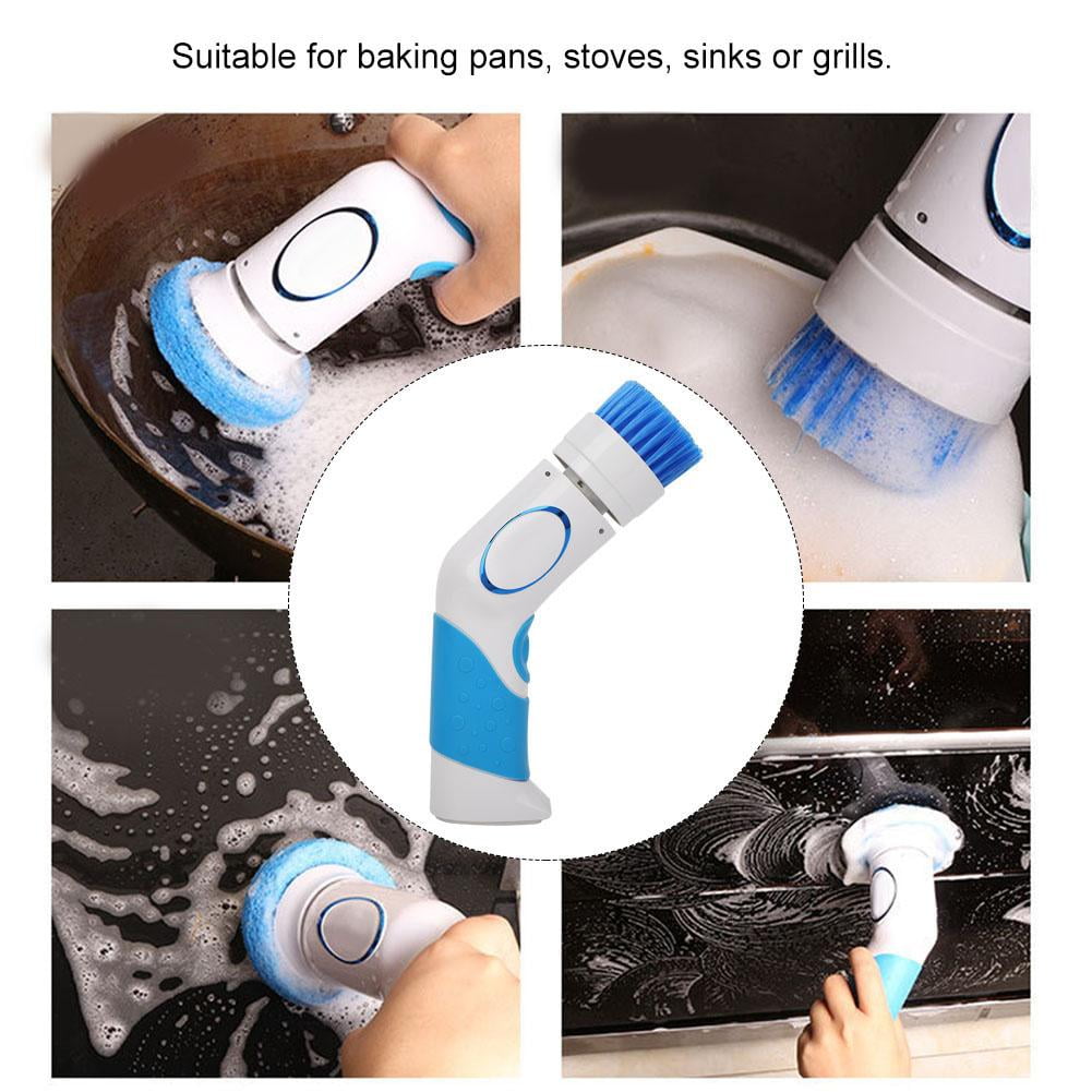 Powerful rotating brush for easy removal of oil from pots and pans