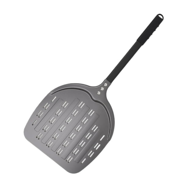 Pala de pizza portátil de aleación de aluminio para queso, tortilla y pan. Borde de arco con agujero