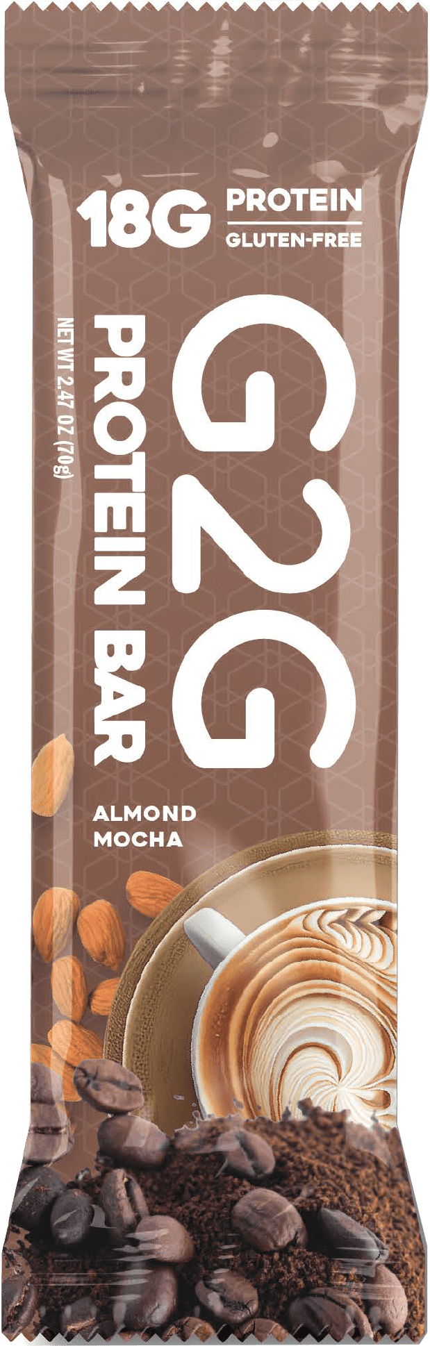 G2G Protein Bar, Almond Mocha, Gluten-Free, Clean Ingredients, Refrigerated for Freshness, (Pack of 8)