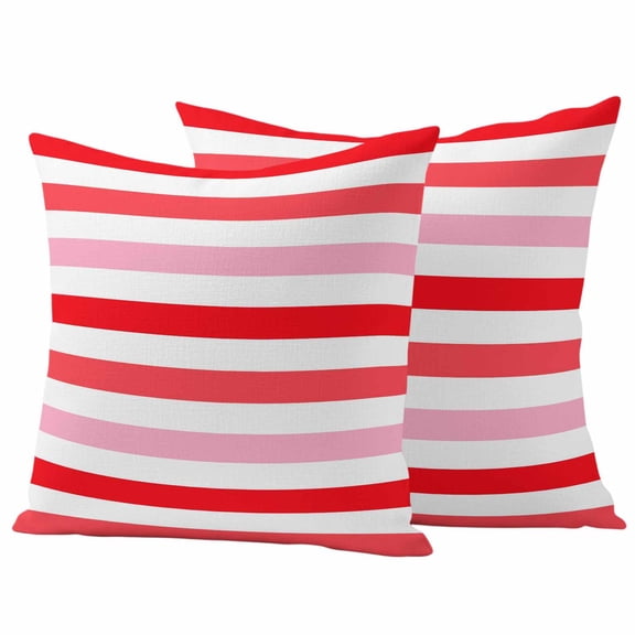 Outdoor Waterproof Pillow Covers Watercolor Pink Red Stripe Decorative Throw Pillow Protectors,Pillowcase Cushion Cases for Patio Sofa Garden Couch,16x16in,Pack of 2