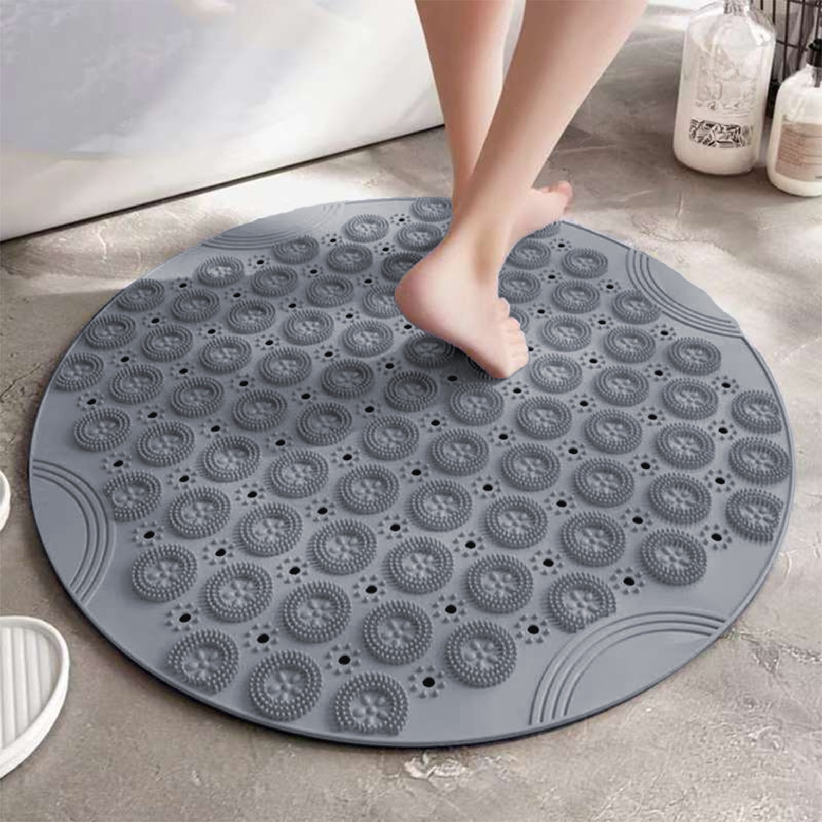 Kraoden Round Slip Proof Bathroom Shower Mat, Waterproof Rubber Foot Massage Mat for Bathroom, Balcony, Yoga, and Fitness, Easy Clean Drainage Mat