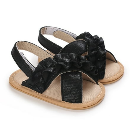 

Baby Girl Summer Sandals Anti-slip Soft Sole Solid Color Ruffle Shoes