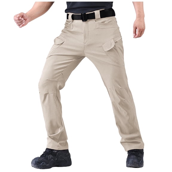 MELDVDIB Mens Cargo Pants Ripstop Solid Color Tapered Leg Hiking Pants Drawstring Waisted Joggers with Multi Pockets