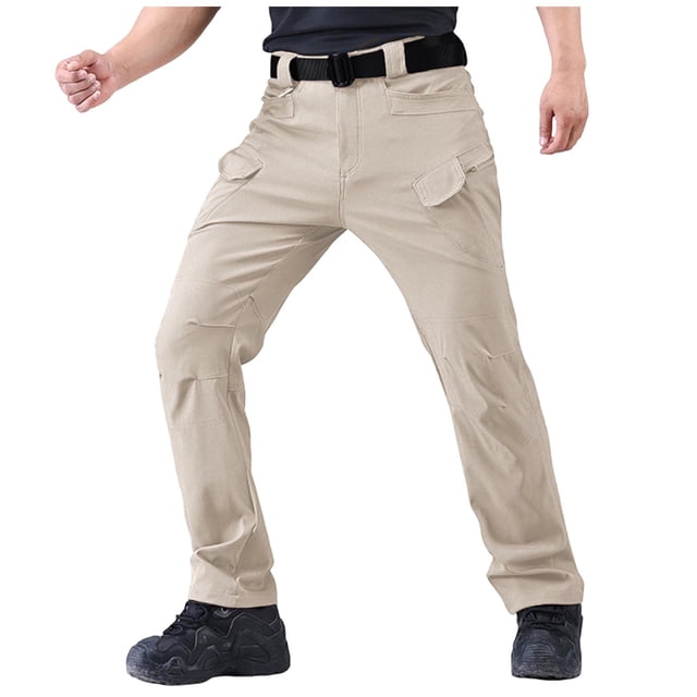 Wyobmus Pantalon Cargo pour Hommes Léger en Ripstop Résistant à l'Eau Respirant à Jambe Droite Pantalon de Randonnée avec Multiples Poches (Sans Ceinture) Kaki