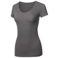 thumbnail image 3 of FashionOutfit Women's Solid Basic Various Colors V-Neck Short Sleeves Top, 3 of 4