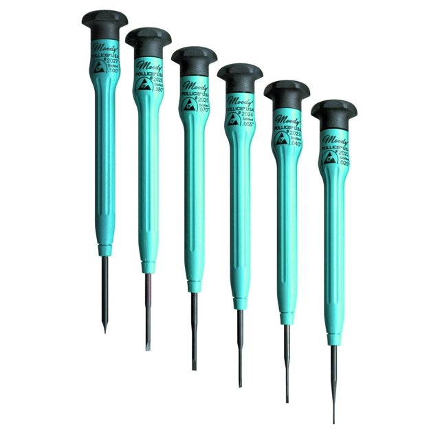 Moody Tools 58-0316 6-Piece Fixed ESD-Safe Short Slotted Screwdriver Set