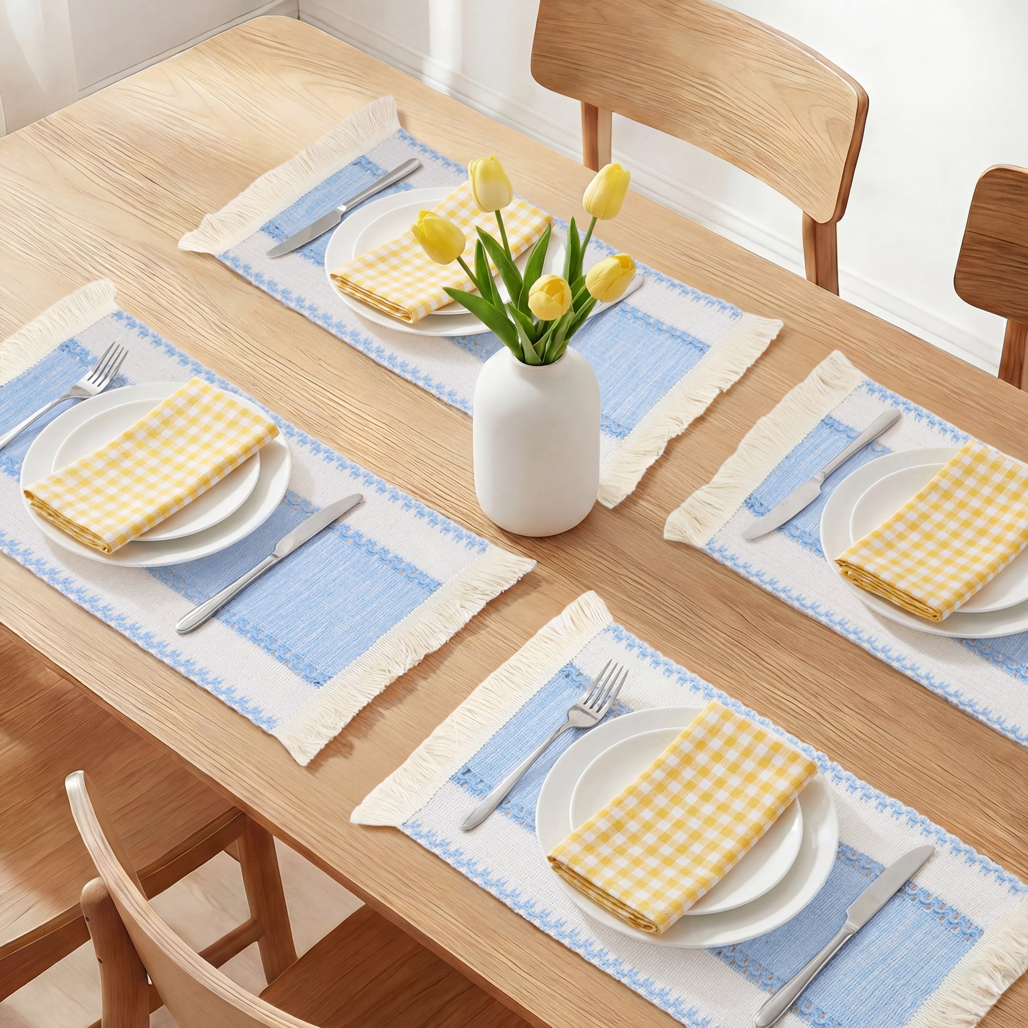 Unique Bargains Farmhouse Placemats 6pcs Placemats Light Blue 19.7"x11.8"