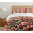 thumbnail image 4 of Ambesonne Floral Duvet Cover Set, Modern Plaid Ornament Peony, Queen, Salmon Laurel Green, 4 of 4