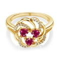thumbnail image 2 of Gem Stone King 18K Yellow Gold Plated Silver Heart Red Created Ruby 3-Stone Ring for Women (1.22 Cttw, Heart Shape 4MM, Gemstone July Birthstone, Size 8), 2 of 4