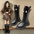 thumbnail image 3 of WAVSUF Girls Wide Width Boots Round Toe Soft Sole Mid Calf Winter Warm Platform Boots Black 3 Little Kid, 3 of 10
