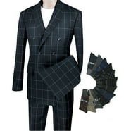 Mens Pinestripe Fashion Suit with Contrast Collar Cuffs and Vest Black main image 0