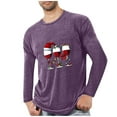 thumbnail image 2 of SYMOID Pajamas Mens Purple Christmas Long Sleeve Shirt - Wine Glass & Red Bow Graphic, Soft Stretch Poly-Cotton Blend, M-XXXXL Festive Holiday Casual Top,Size L, 2 of 4