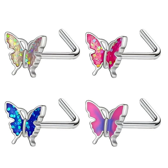 DESIGNICE 4Pcs Nose Rings,Butterfly Shape Design Nose Rings for Women,Dynamic Aesthetic Appeal Nose Studs,Multicolor