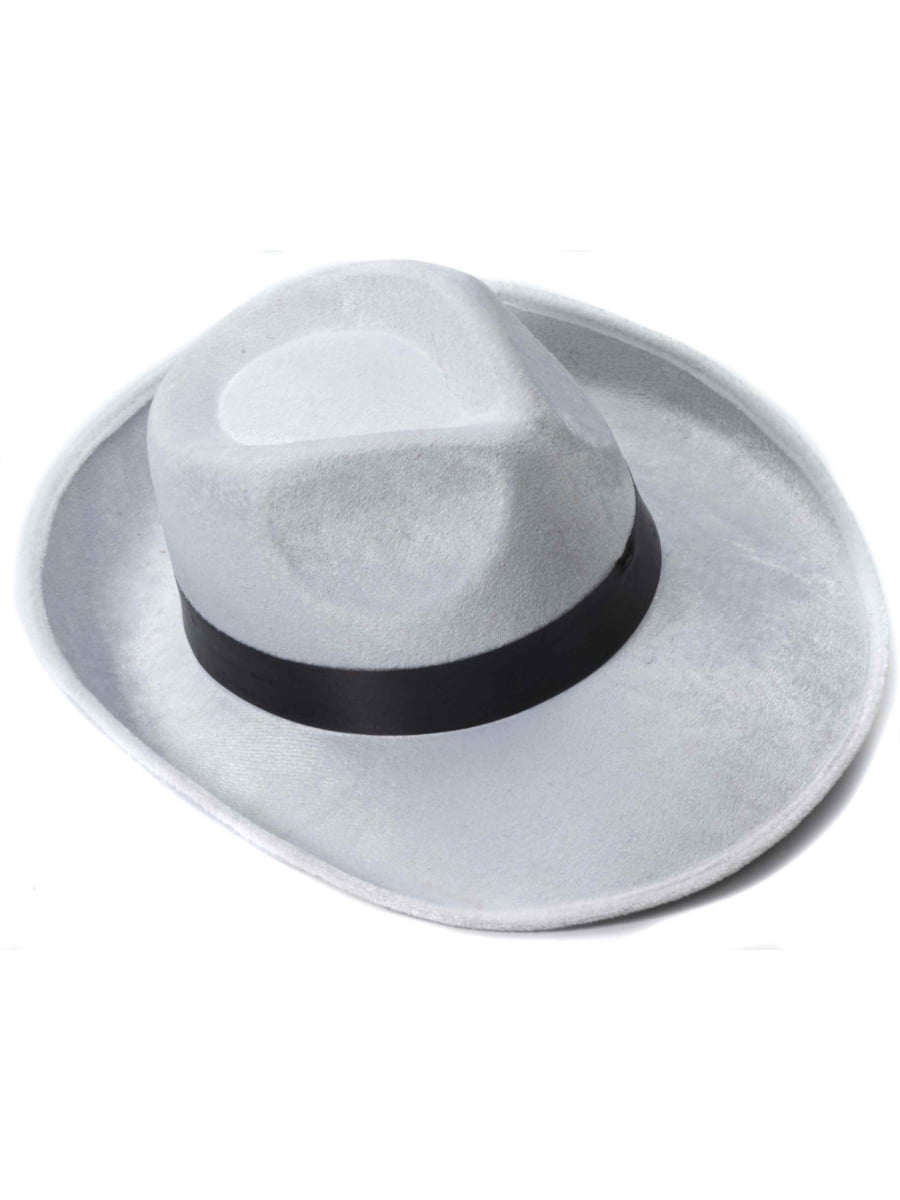 20s Mens Black with white strap Gangster Fedora Hat Fancy Dress Costume