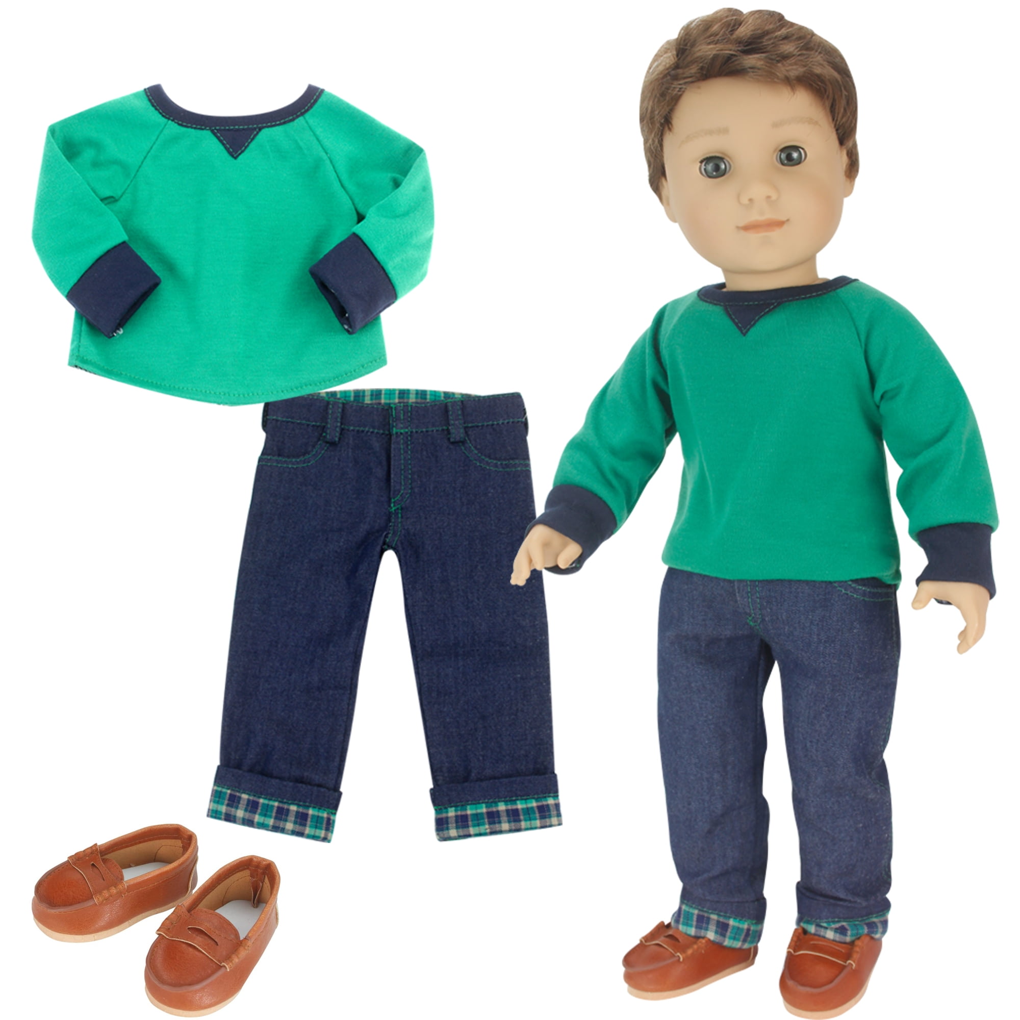 18 inch Doll Clothes Fits American Girl or Boy Dolls Dark Wash Denim Cuff Jeans