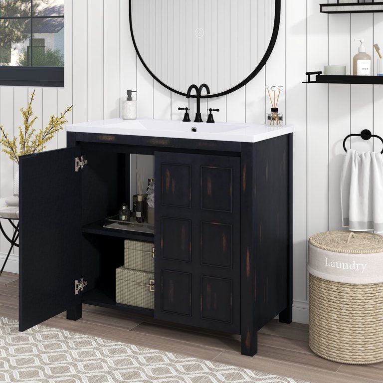 18 Inch Blue Bathroom Vanity With Undermount Sink - Small Bath Cabinet With 1 Door 1 Drawer, Golden Handles