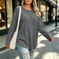 thumbnail image 6 of Vivianyo HD Women's Plus Size Round Neck Long Sleeve Tunic Top, Curved Split Hem Loose Shirt for Autumn Daily Errands Casual Outings, Sizes L-4XL, 6 of 8