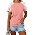 thumbnail image 2 of Womens Tops Summer Short Sleeve Shirts Raglan Striped T-Shirts Pink L, 2 of 3