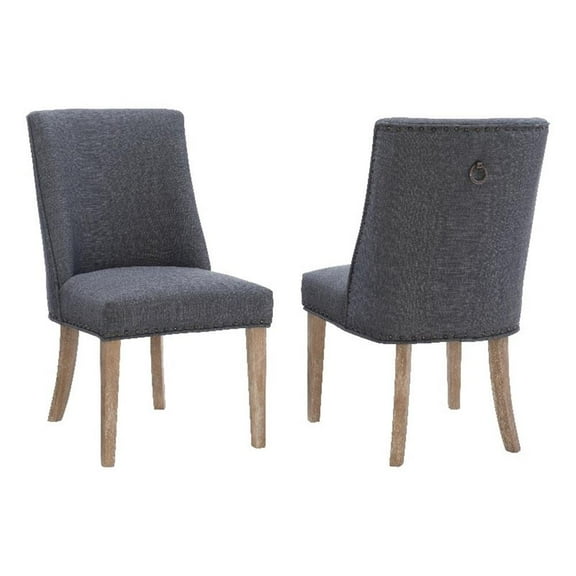 Linon Hale Set of 2 Dining Chairs Gray Fabric Upholstery with Natural Wood Legs