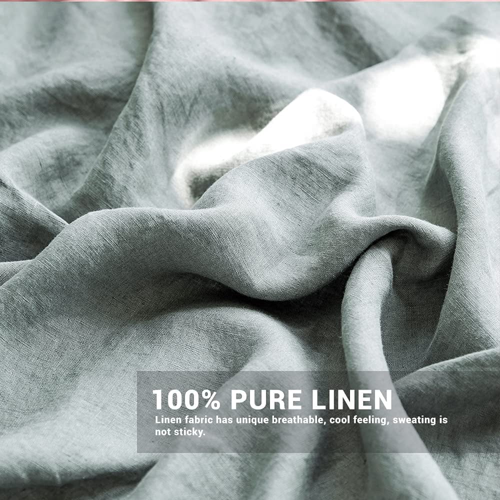 Simple&Opulence 100% Linen Duvet Cover Set, 3 Piece Belgian Flax Breathable Bedding, King Size 104''x92'' (1 Comforter Cover+2 Pillowshams) with Tie Closure Style,Greyish-Green