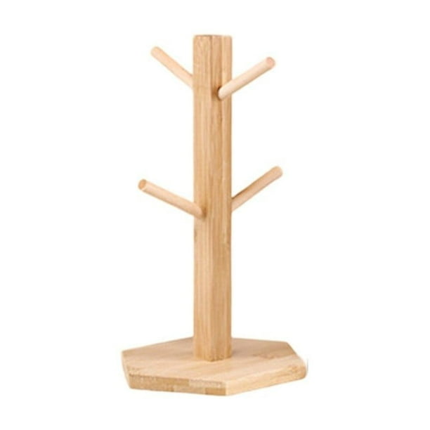 Soporte para tazas de madera, estado de almacenamiento de tazas de café en ma de árbol, gancho con seis ganchos.