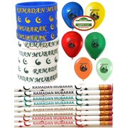 Ramadan Favors 108 PCS Ramadan Wristbands + Pencils + Balloons Ramadan Mubarak Decor Eid Party supply*Islamic Gifts 123 Ramadan Decor Eid